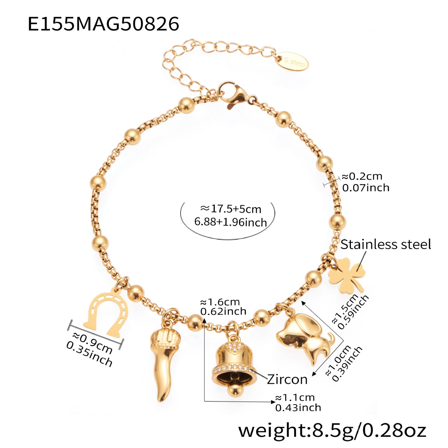 316L Stainless Steel Vintage Multi-Charm Heart & Star Bracelet Set - Image 11
