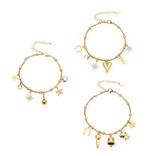 316L Stainless Steel Vintage Multi-Charm Heart & Star Bracelet Set - Image 13