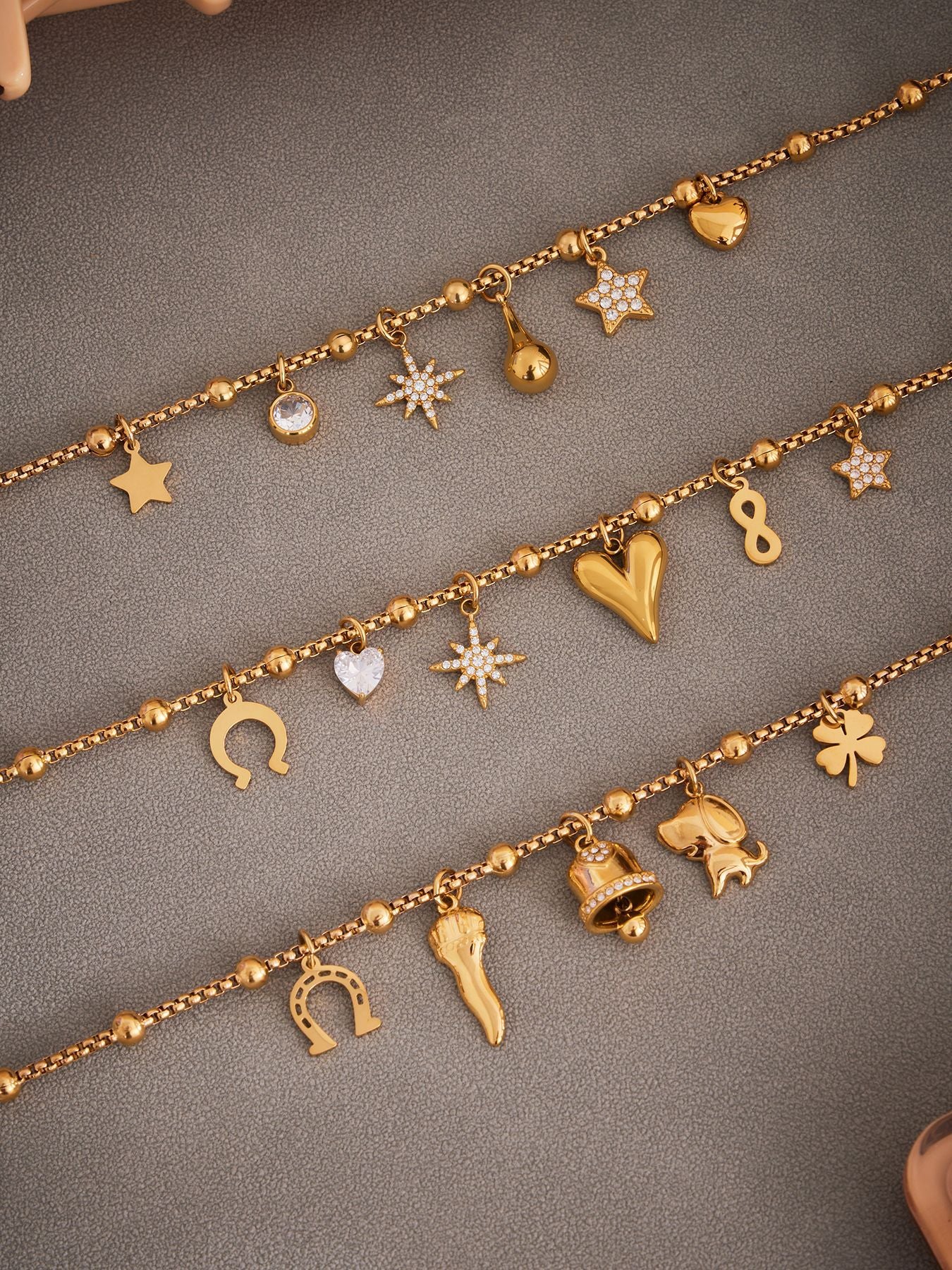 316L Stainless Steel Vintage Multi-Charm Heart & Star Bracelet Set - Image 2