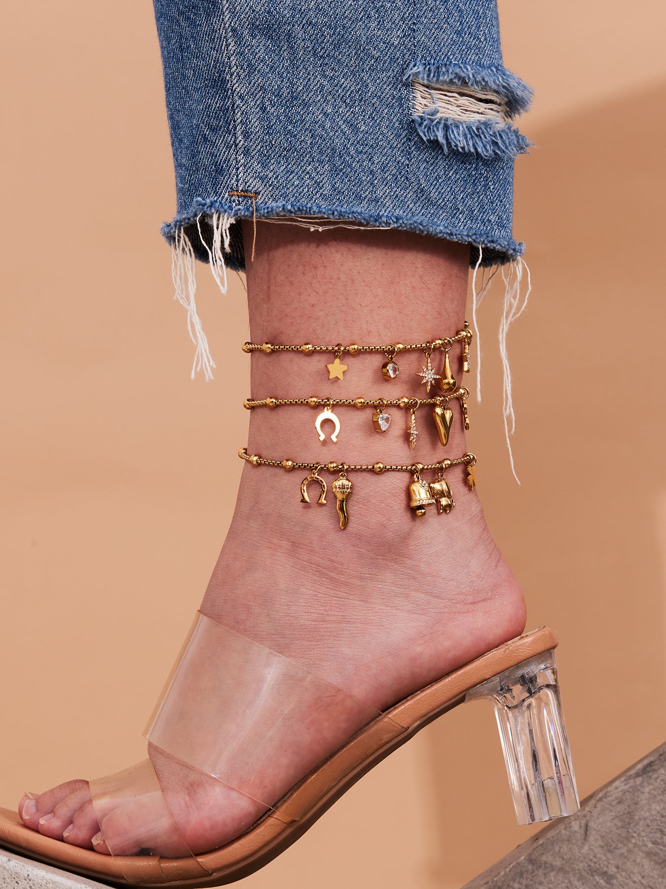 316L Stainless Steel Vintage Multi-Charm Heart & Star Bracelet Set - Image 3