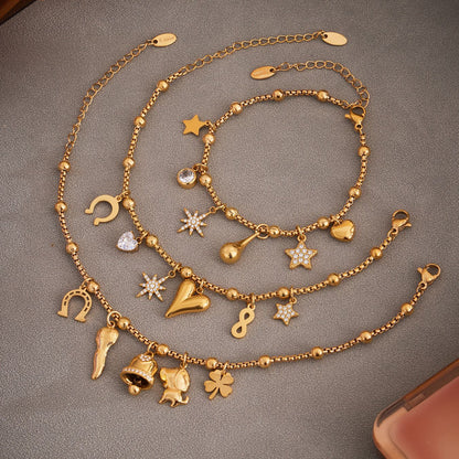 316L Stainless Steel Vintage Multi-Charm Heart & Star Bracelet Set - Image 4