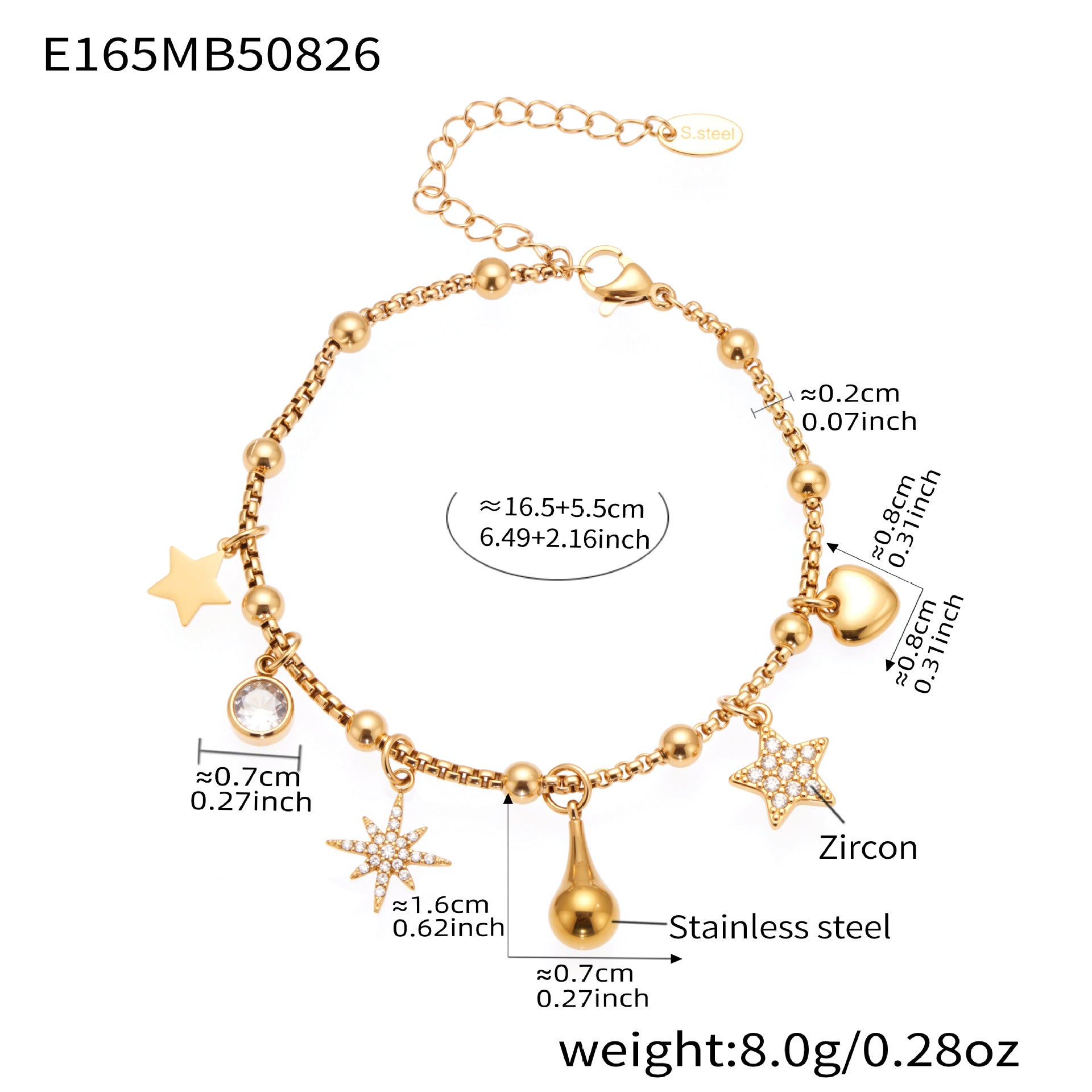316L Stainless Steel Vintage Multi-Charm Heart & Star Bracelet Set - Image 7
