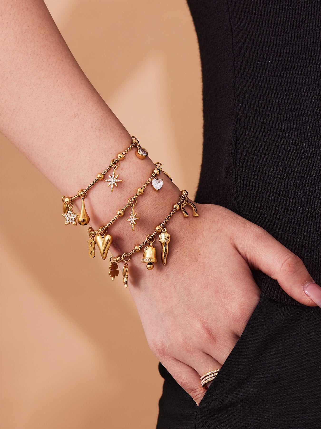 316L Stainless Steel Vintage Multi-Charm Heart & Star Bracelet Set - Image 8