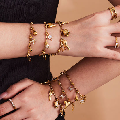 316L Stainless Steel Vintage Multi-Charm Heart & Star Bracelet Set - Image 9