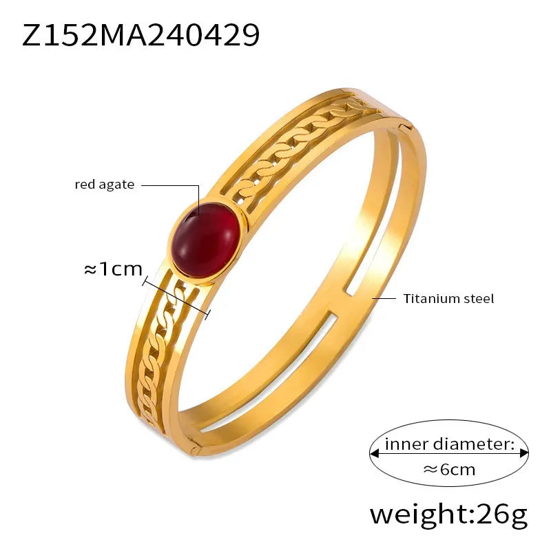 316L Stainless Steel Vintage Natural Stone Openwork Bangle - Image 7