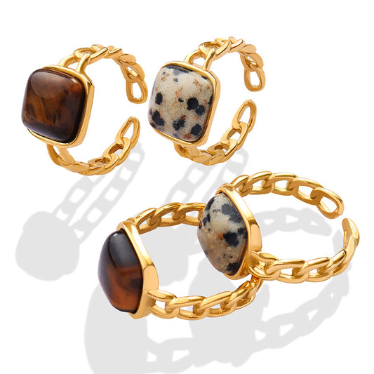 316L Stainless Steel Vintage Natural Stone Tiger Eye Inlaid Geometric Open Ring - Image 3