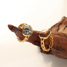 316L Stainless Steel Vintage Natural Stone Tiger Eye Inlaid Geometric Open Ring - Image 6