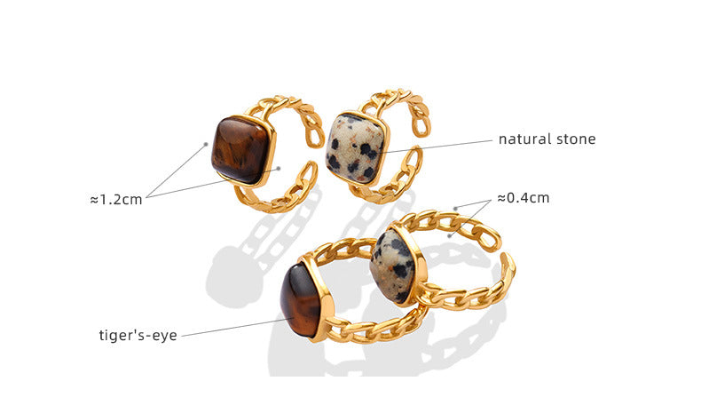 316L Stainless Steel Vintage Natural Stone Tiger Eye Inlaid Geometric Open Ring - Image 8
