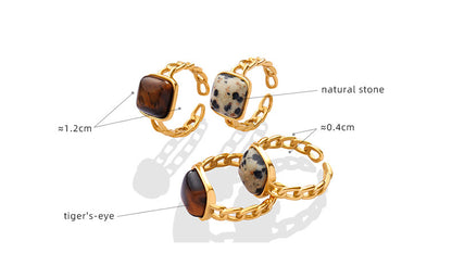 316L Stainless Steel Vintage Natural Stone Tiger Eye Inlaid Geometric Open Ring - Image 8