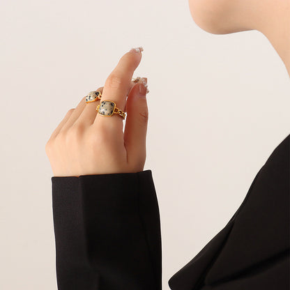 316L Stainless Steel Vintage Natural Stone Tiger Eye Inlaid Geometric Open Ring - Image 9