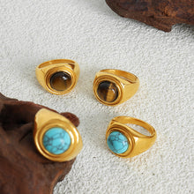 316L Stainless Steel Vintage Natural Stone Tiger's Eye & Blue Turquoise Ring - Image 3
