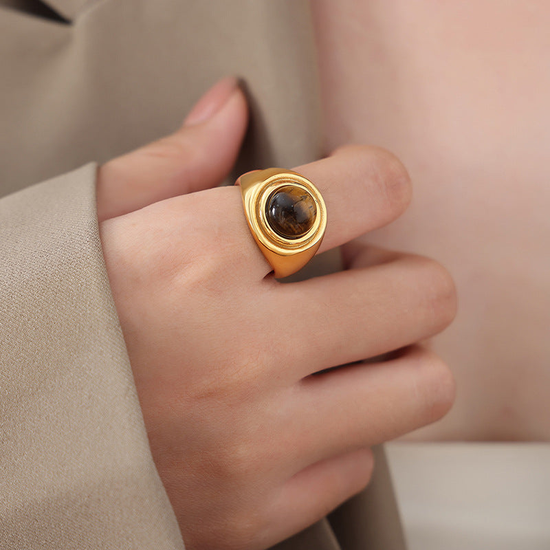 316L Stainless Steel Vintage Natural Stone Tiger's Eye & Blue Turquoise Ring - Image 4