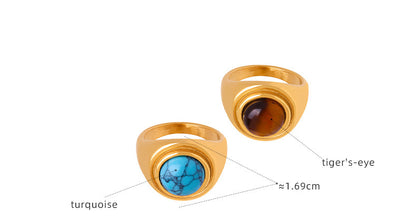 316L Stainless Steel Vintage Natural Stone Tiger's Eye & Blue Turquoise Ring - Image 5
