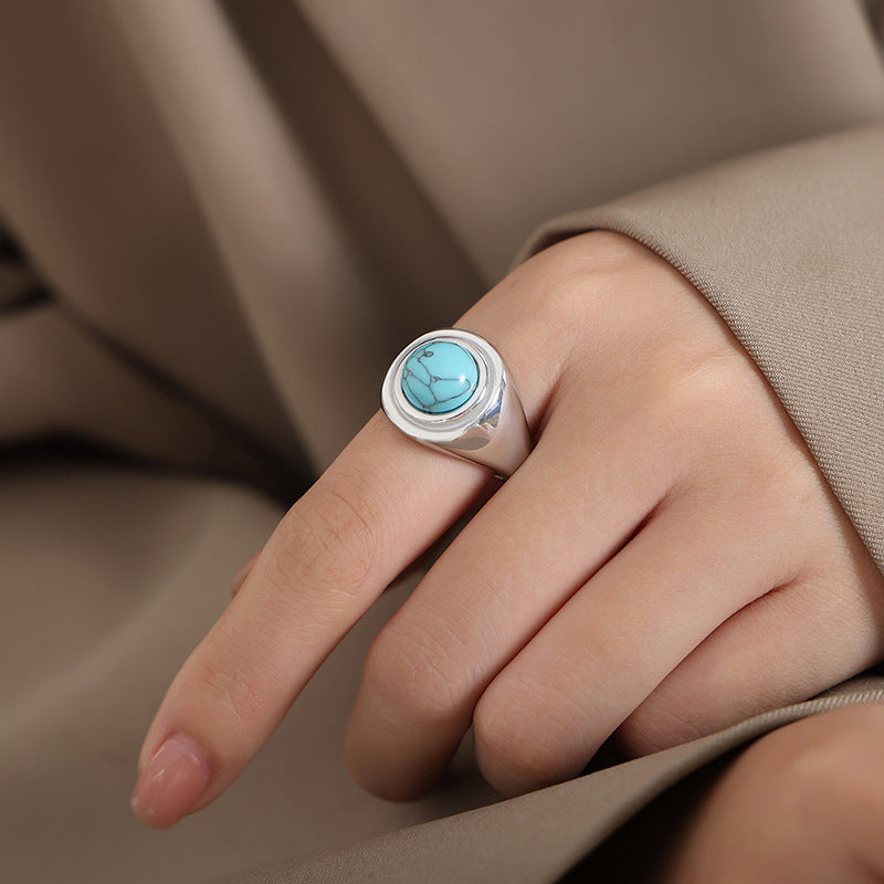 316L Stainless Steel Vintage Natural Stone Tiger's Eye & Blue Turquoise Ring - Image 6