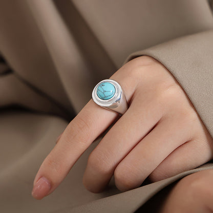 316L Stainless Steel Vintage Natural Stone Tiger's Eye & Blue Turquoise Ring - Image 6