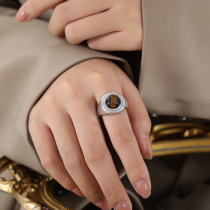 316L Stainless Steel Vintage Natural Stone Tiger's Eye & Blue Turquoise Ring - Image 8