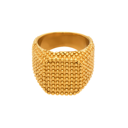 316L Stainless Steel Vintage Square Wide Grain Pattern Ring -  Sensitive Skin Friendly - Detail 1