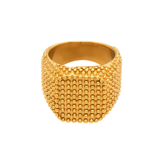 316L Stainless Steel Vintage Square Wide Grain Pattern Ring -  Sensitive Skin Friendly - Detail 1