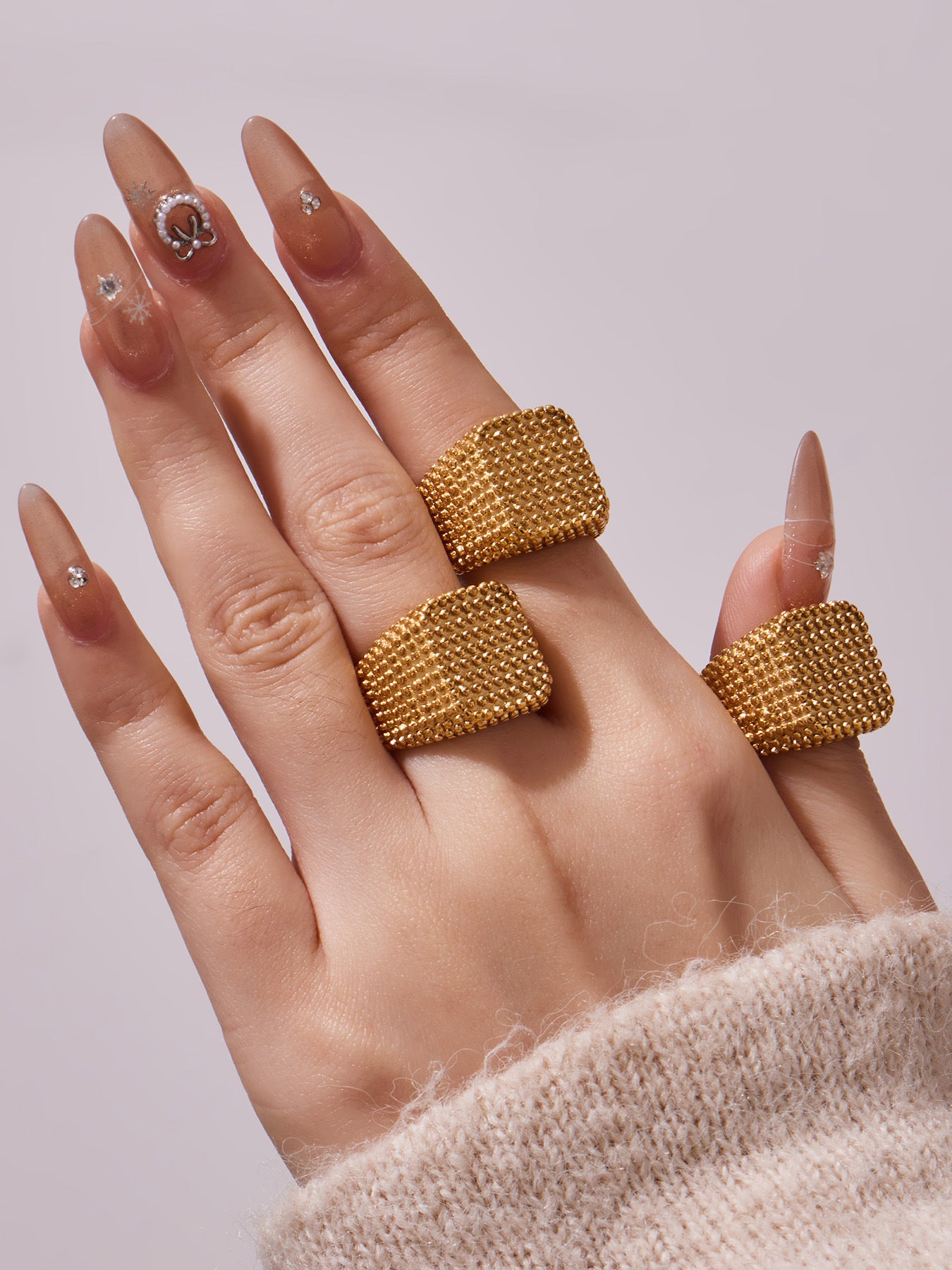 316L Stainless Steel Vintage Square Wide Grain Pattern Ring -  Sensitive Skin Friendly - Detail 11