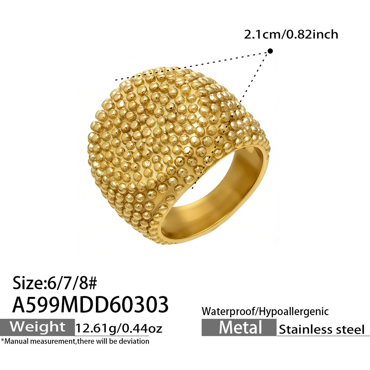 316L Stainless Steel Vintage Square Wide Grain Pattern Ring -  Sensitive Skin Friendly - Detail 15