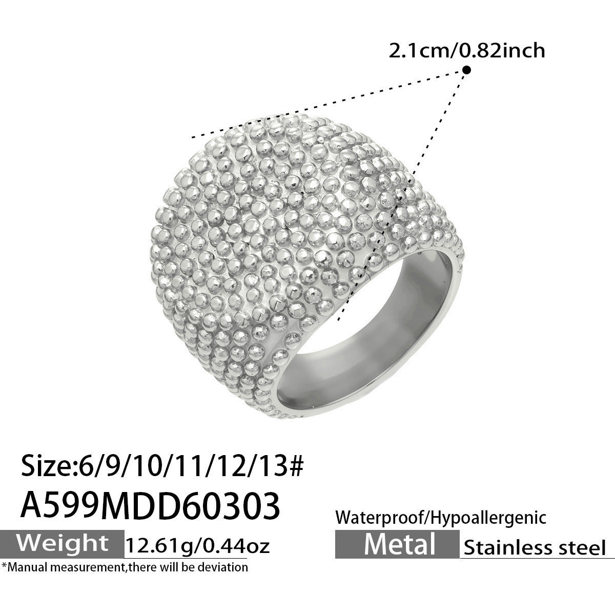 316L Stainless Steel Vintage Square Wide Grain Pattern Ring -  Sensitive Skin Friendly - Detail 17