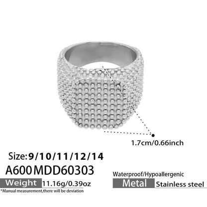 316L Stainless Steel Vintage Square Wide Grain Pattern Ring -  Sensitive Skin Friendly - Detail 4