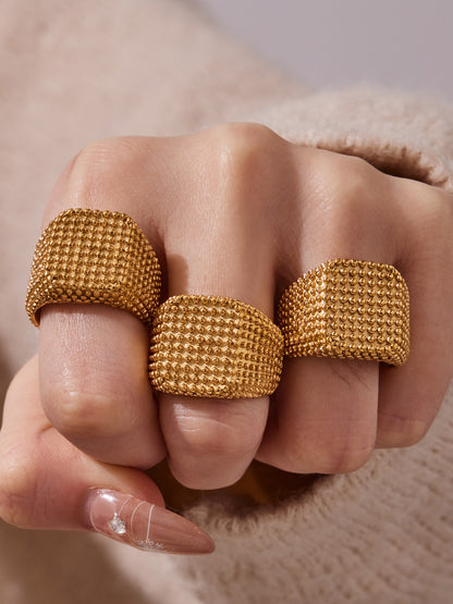 316L Stainless Steel Vintage Square Wide Grain Pattern Ring -  Sensitive Skin Friendly - Detail 6