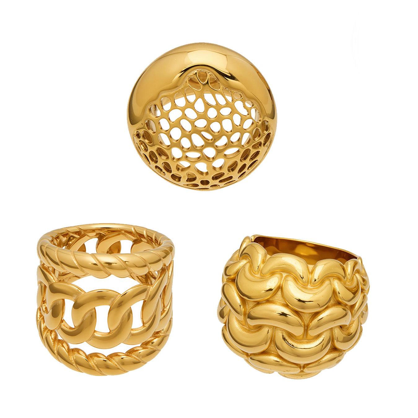 316L Stainless Steel Vintage Woven Hollow 18K Gold Plated Ring -  Sensitive Skin Friendly - Detail 11