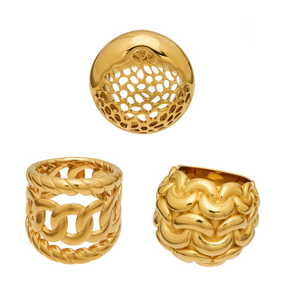 316L Stainless Steel Vintage Woven Hollow 18K Gold Plated Ring -  Sensitive Skin Friendly - Detail 11