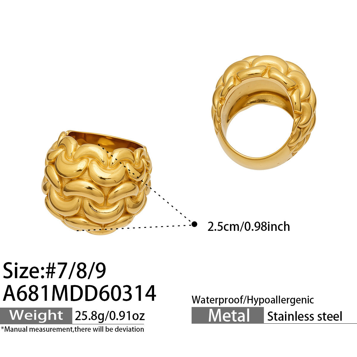 316L Stainless Steel Vintage Woven Hollow 18K Gold Plated Ring -  Sensitive Skin Friendly - Detail 14