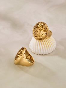 316L Stainless Steel Vintage Woven Hollow 18K Gold Plated Ring -  Sensitive Skin Friendly - Detail 15