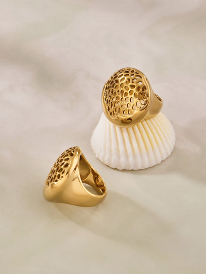 316L Stainless Steel Vintage Woven Hollow 18K Gold Plated Ring -  Sensitive Skin Friendly - Detail 15