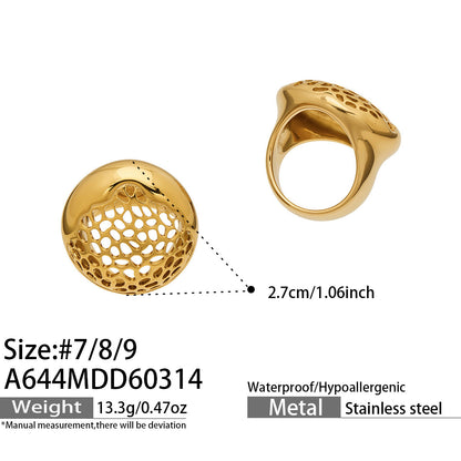 316L Stainless Steel Vintage Woven Hollow 18K Gold Plated Ring -  Sensitive Skin Friendly - Detail 16