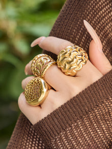 316L Stainless Steel Vintage Woven Hollow 18K Gold Plated Ring -  Sensitive Skin Friendly - Detail 2