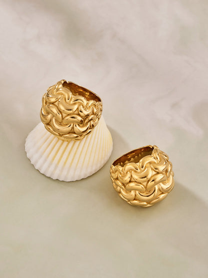 316L Stainless Steel Vintage Woven Hollow 18K Gold Plated Ring -  Sensitive Skin Friendly - Detail 3