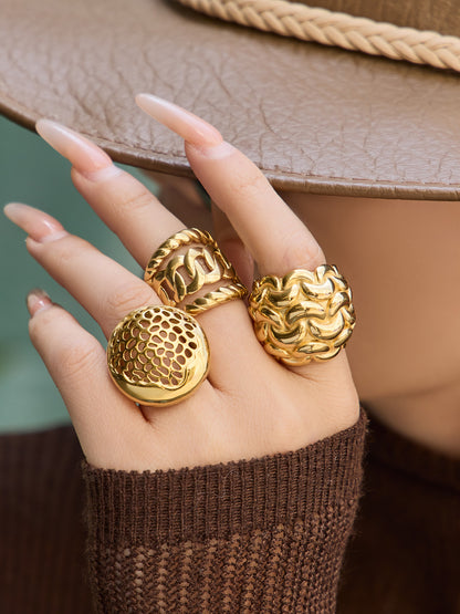 316L Stainless Steel Vintage Woven Hollow 18K Gold Plated Ring -  Sensitive Skin Friendly - Detail 4