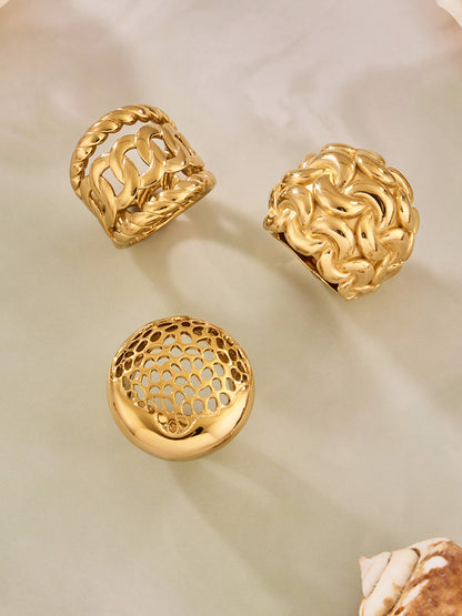 316L Stainless Steel Vintage Woven Hollow 18K Gold Plated Ring -  Sensitive Skin Friendly - Detail 5