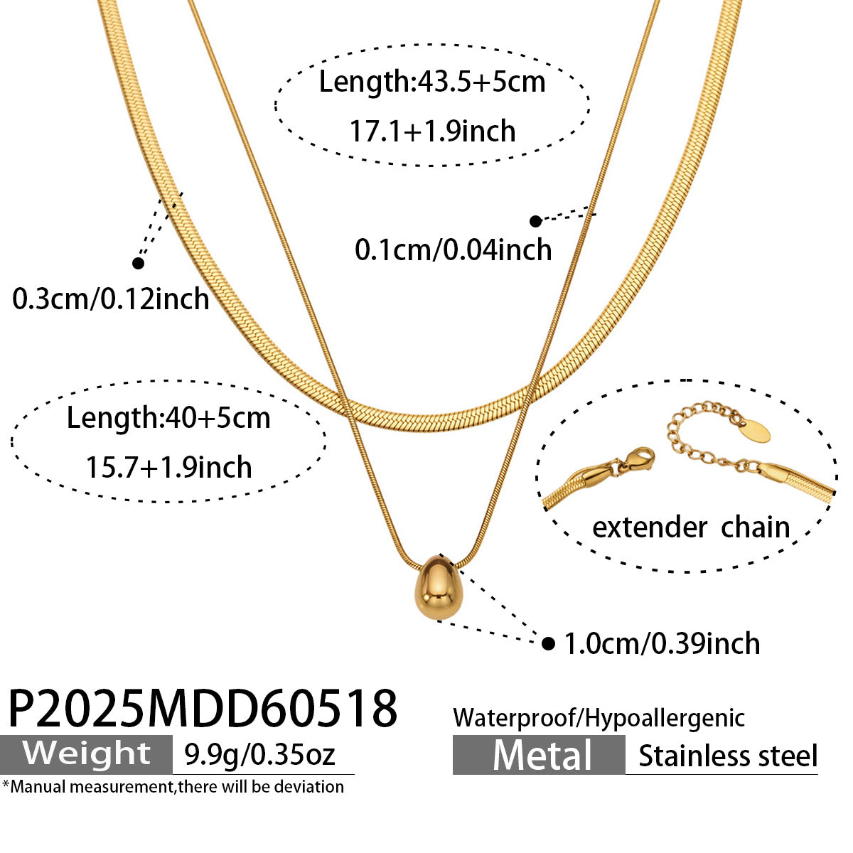 Elegant waterdrop necklace in steel finish