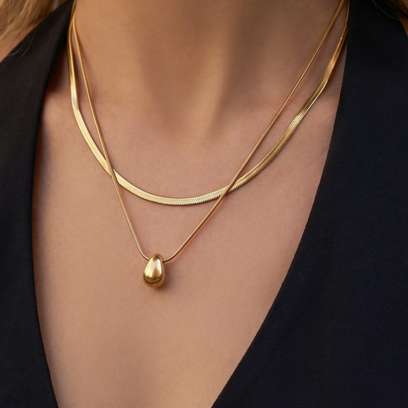 316L Stainless Steel 18K PVD Gold Waterdrop Necklace made with 316L stainless steel and 18K PVD gold finish for wholesale jewelry buyers - image 9