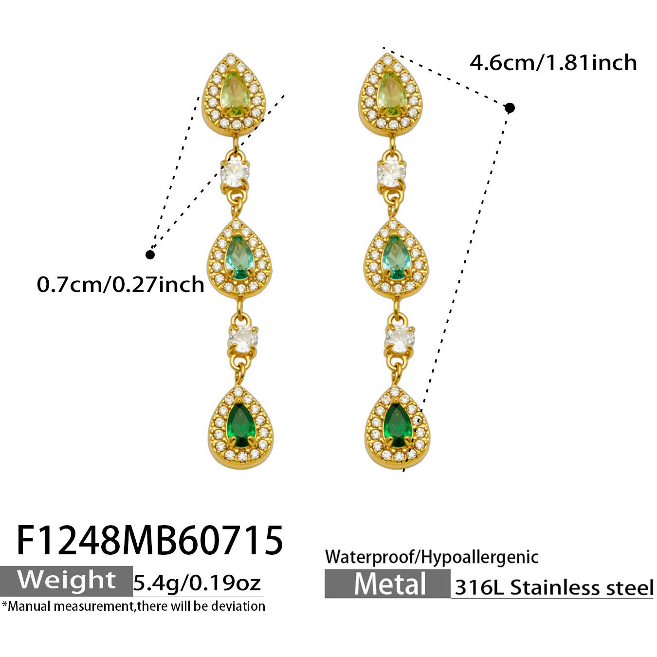 Stylish blue zircon waterdrop earrings in gold