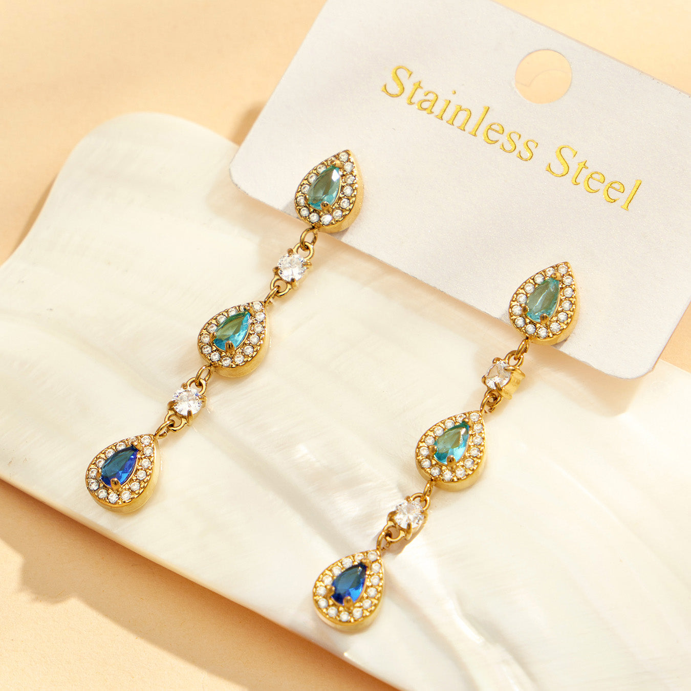 316L Stainless Steel 18K PVD Gold Waterdrop Zircon Earrings made with 316L stainless steel and 18K PVD gold finish for wholesale jewelry buyers - image 8