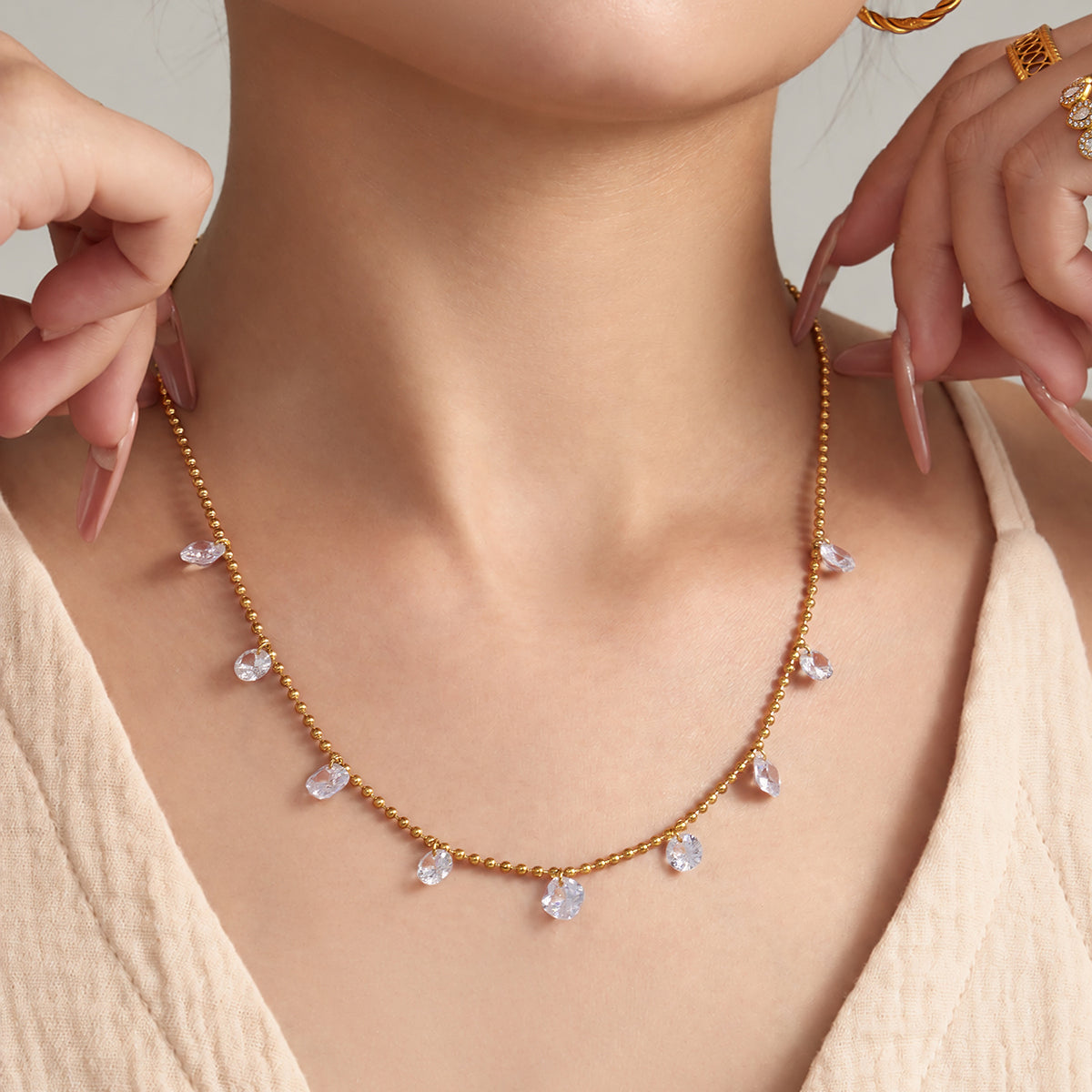 316L Stainless Steel 18K PVD Gold Waterdrop Zircon Pendant Necklace made with 316L stainless steel and 18K PVD gold finish for wholesale jewelry buyers - image 12