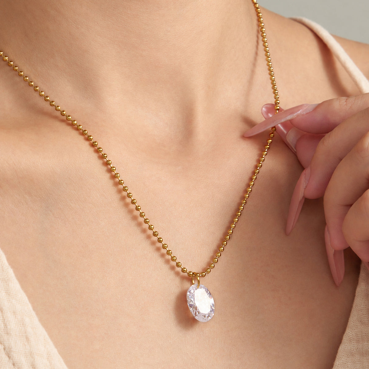 316L Stainless Steel 18K PVD Gold Waterdrop Zircon Pendant Necklace made with 316L stainless steel and 18K PVD gold finish for wholesale jewelry buyers - image 4