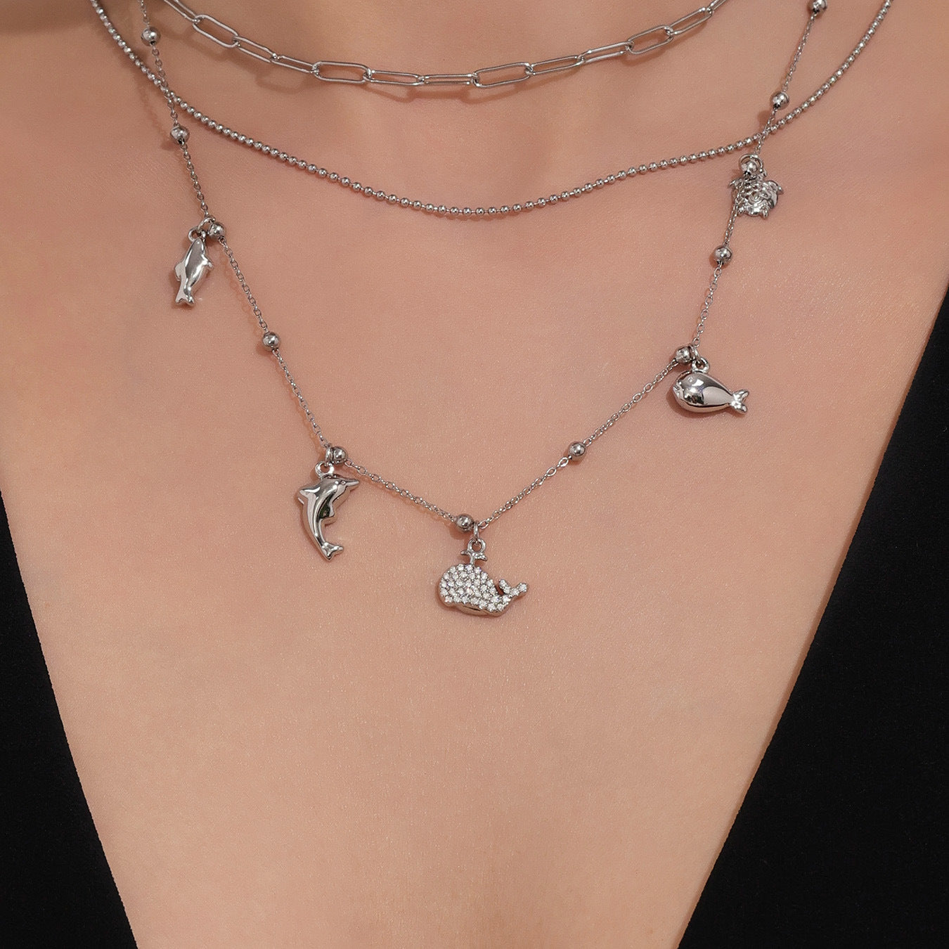316L Stainless Steel Whale Tail & Arrow Heart DIY Collarbone Necklace - Image 1