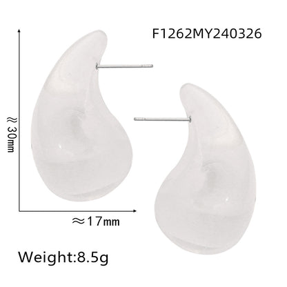 White resin teardrop stud earrings with 316L stainless steel posts, lightweight waterproof fashion earrings

