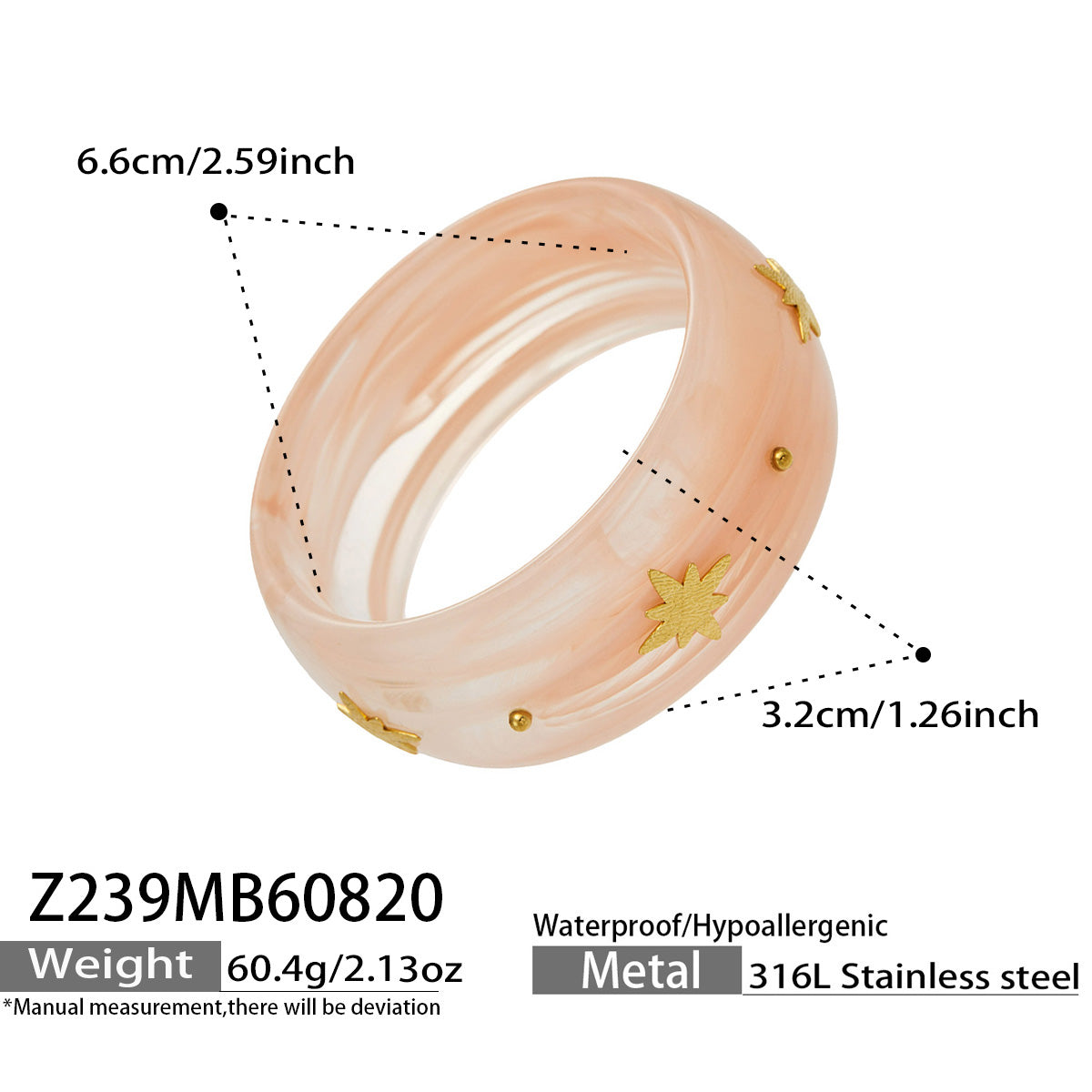 Chic 316L Stainless Steel Wide Resin Bangle in Green Color