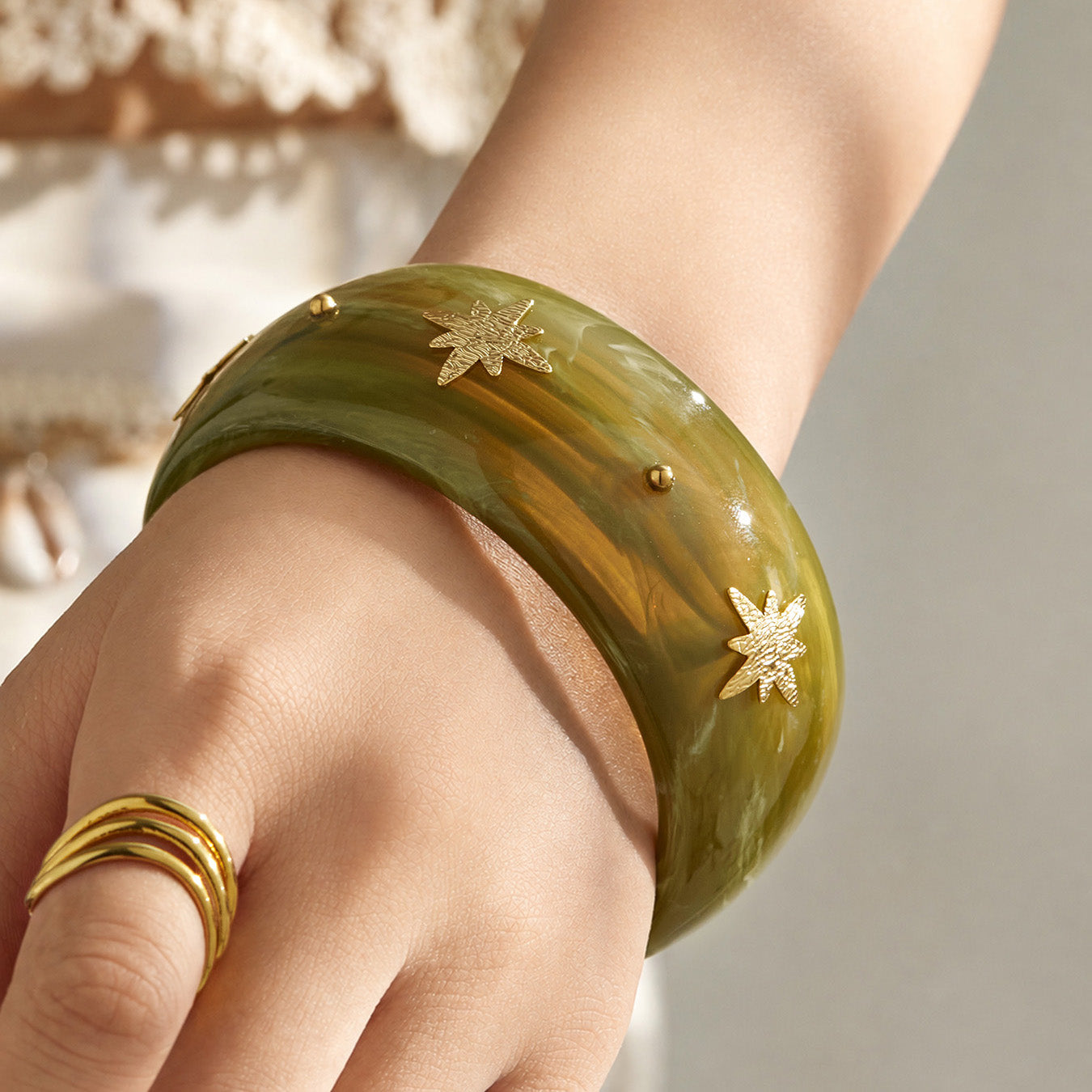 316L Stainless Steel 18K PVD Gold Wide Resin Bangle made with 316L stainless steel and 18K PVD gold finish for wholesale jewelry buyers - image 21