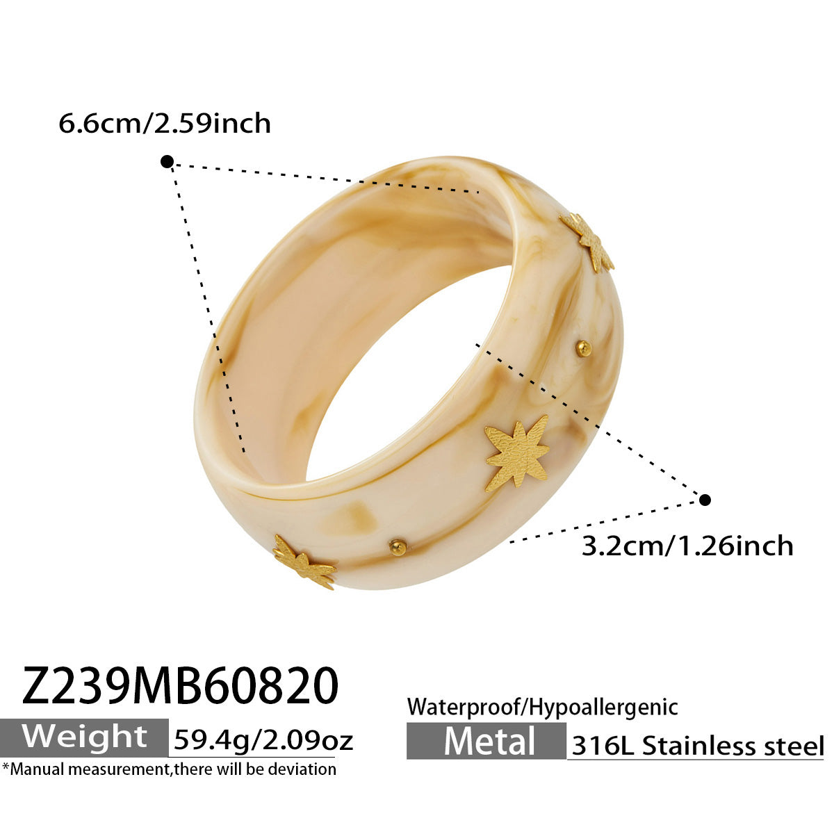 316L Stainless Steel 18K PVD Gold Wide Resin Bangle made with 316L stainless steel and 18K PVD gold finish for wholesale jewelry buyers - image 24
