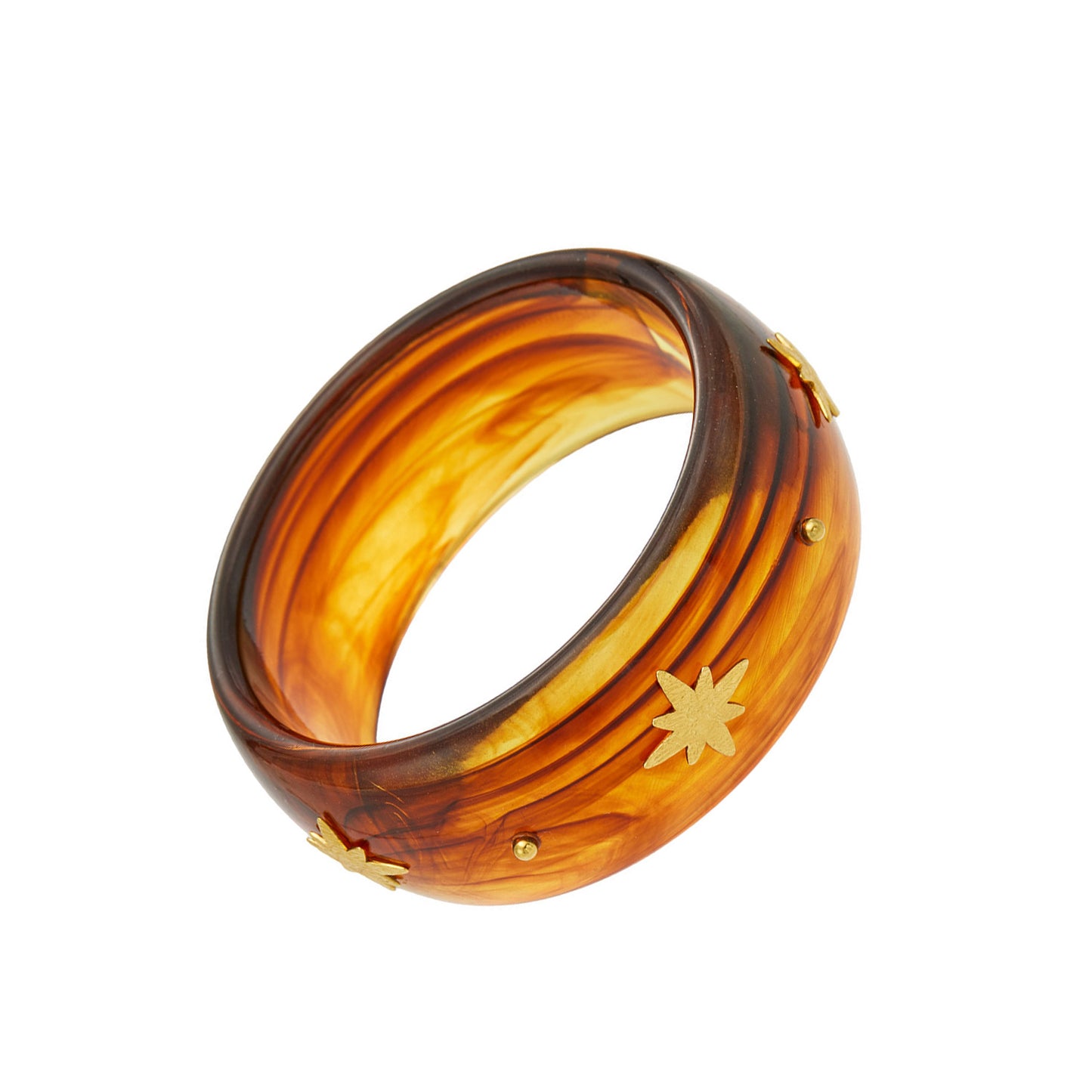 Stylish 316L Stainless Steel Wide Resin Bangle in Brown Color