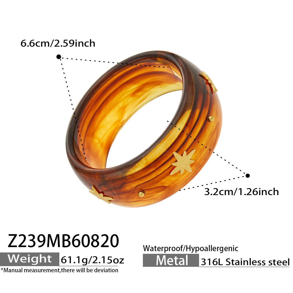 316L Stainless Steel 18K PVD Gold Wide Resin Bangle made with 316L stainless steel and 18K PVD gold finish for wholesale jewelry buyers - image 6
